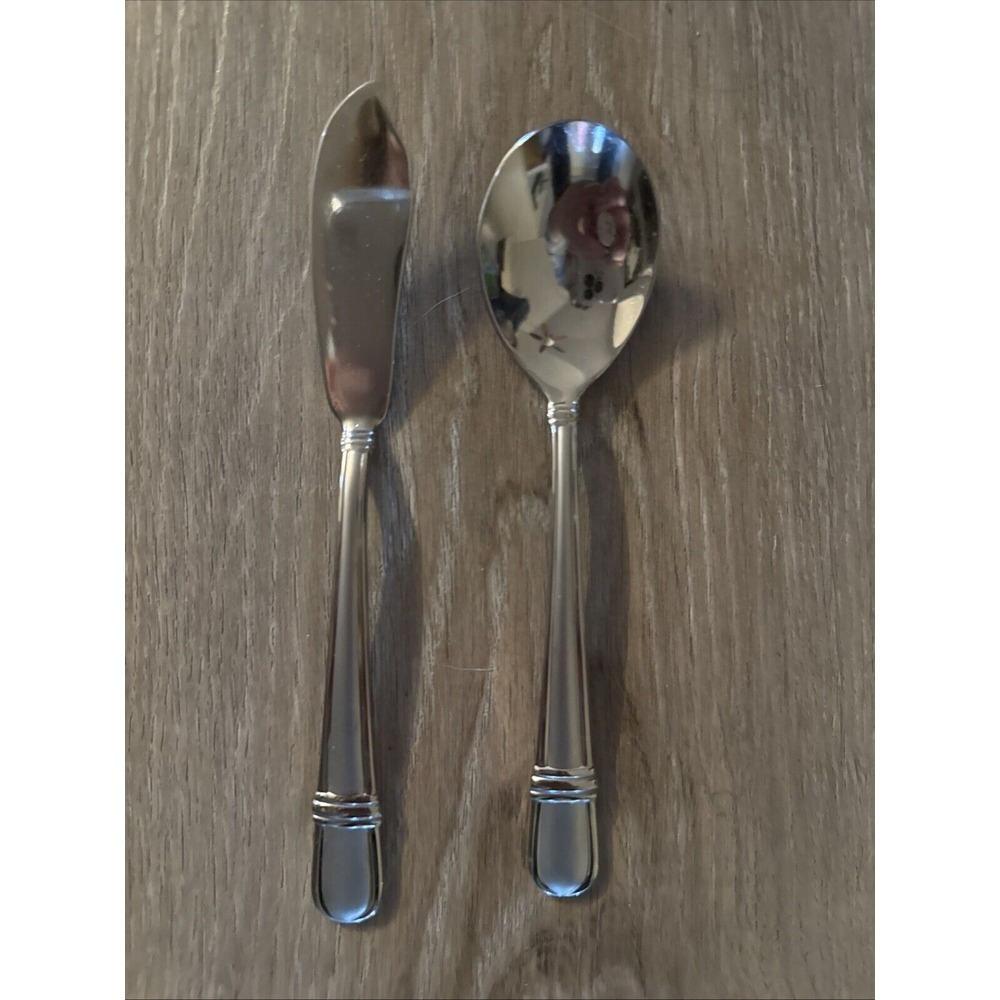 2 Pcs Towle ARIEL Sugar Spoon Master Butter Knife Stainless Flatware Silverware